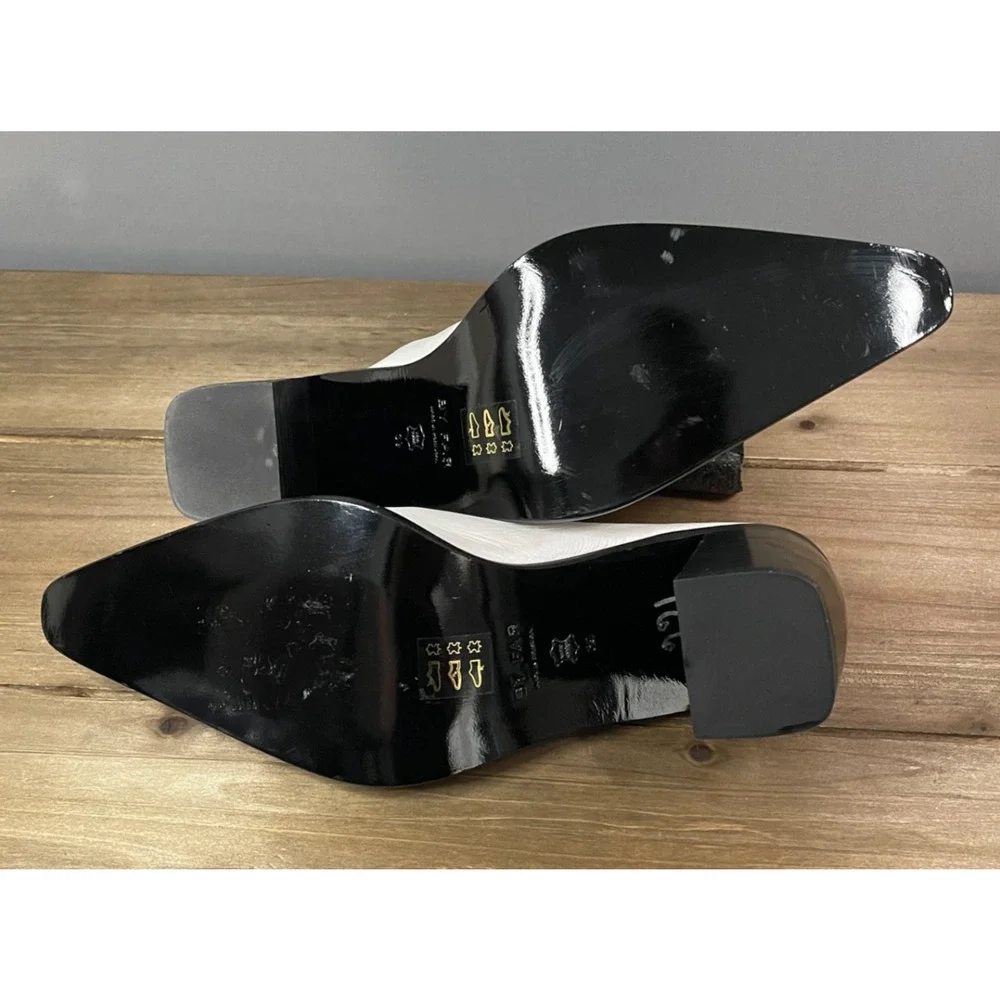 BY FAR Women's Block Heel Mule Clog Size 39 White Nappa Leather Pointed Toe - Picture 8 of 16